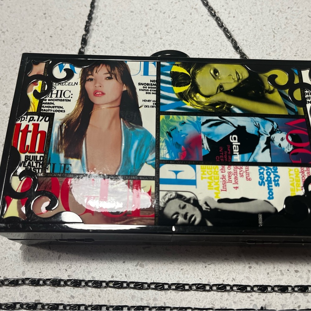 Y2K Pop Art Magazine collages Vinyl Mini bag | Dual chain straps | Statement bag